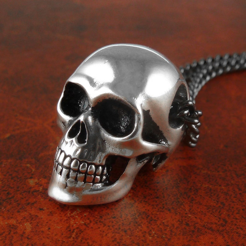 Skull Necklace for Men Antique Silver Human Skull Pendant Mens Skull Necklace image 3
