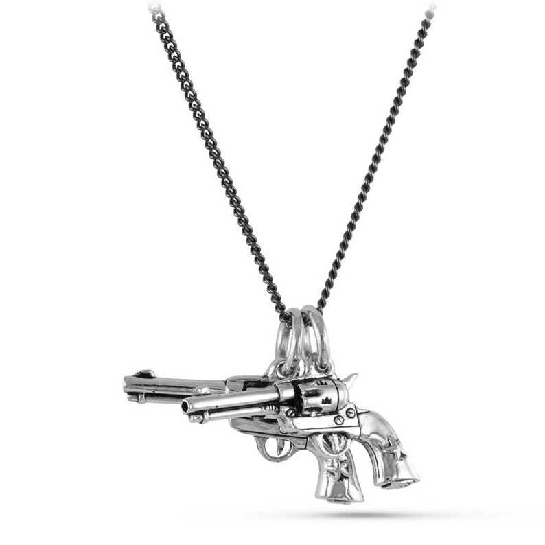 Gun Necklace Antique Silver Pistol Pendant Gun Jewelry image 2