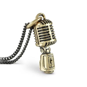 Microphone Necklace - Bronze Microphone Pendant - Music Jewelry