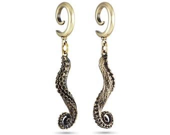 Tentacle Ear Weights - Bronze Tentacle Gauged Earrings - Tentacle Gauges