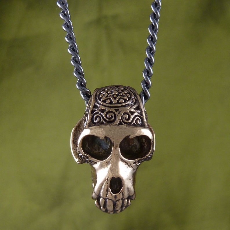 Monkey Skull Necklace Bronze Monkey Skull Pendant Monkey Jewelry image 4