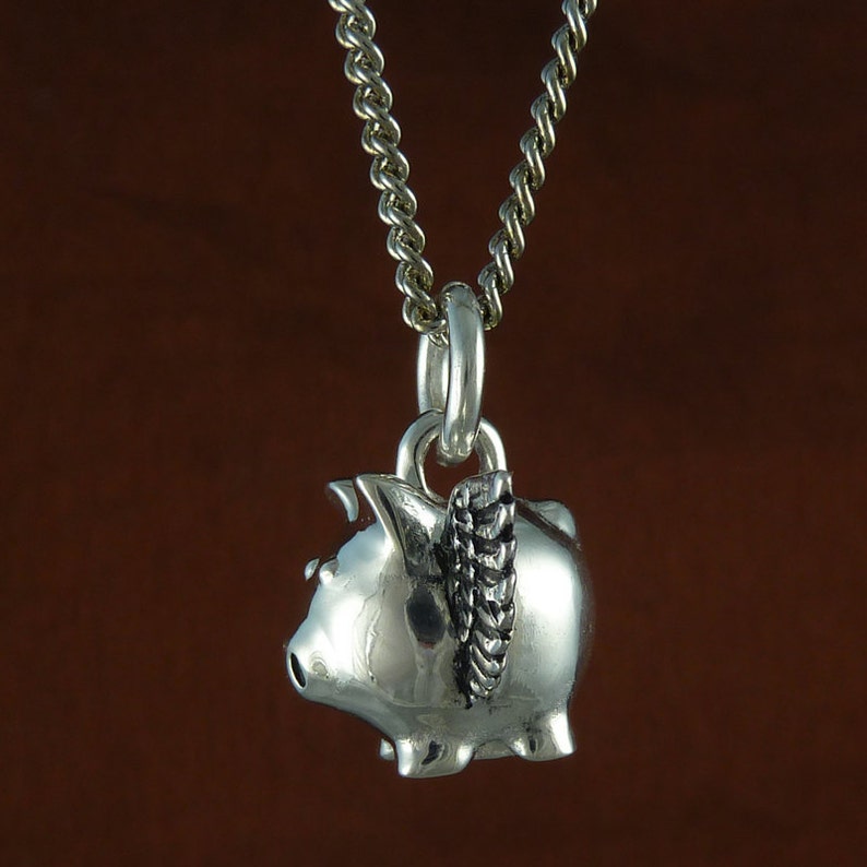 Collana di maiale volante Antico ciondolo di maiale volante d'argento Il maiale fortunato immagine 5