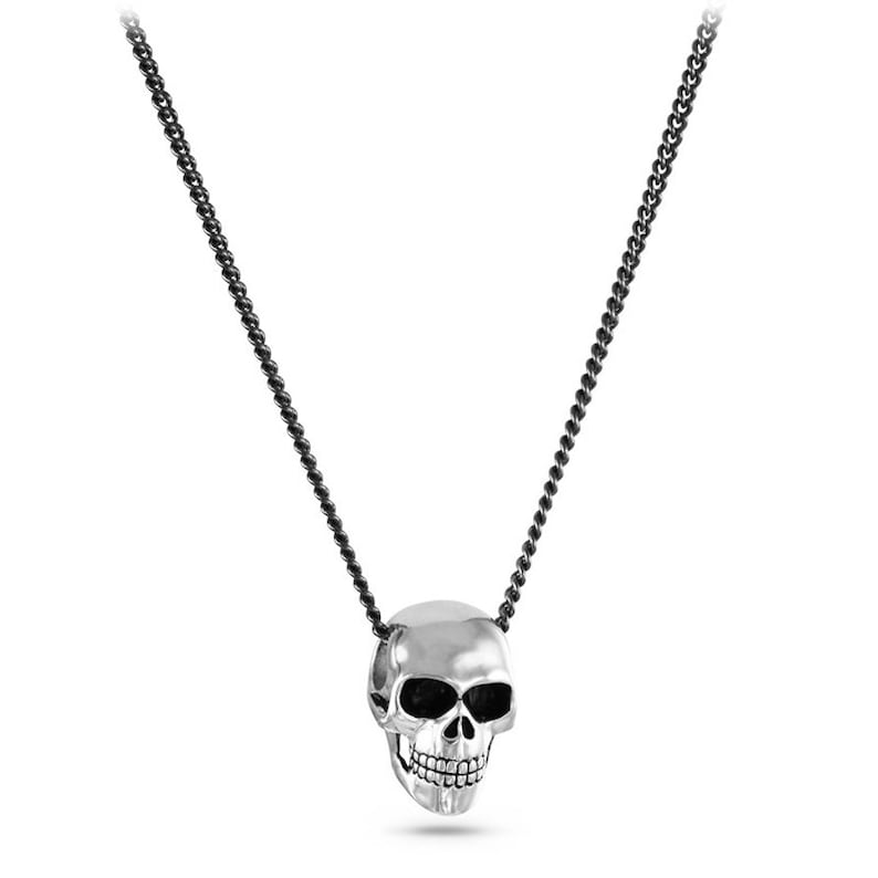 Small Skull Necklace Antique Silver Small Human Skull Pendant The Lucky Skull image 2