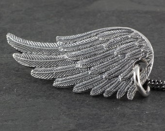 Raven Wing Necklace - Sterling Silver Bird Wing Pendant - Angel Wing Necklace