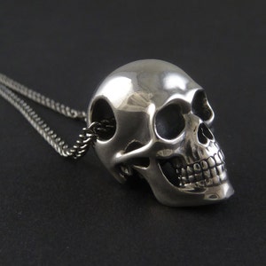 Skull Necklace - Sterling Silver Human Skull Pendant - Sterling Silver Skull