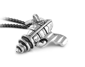 Ray Gun Necklace - Antique Silver Ray Gun Pendant - Sci Fi Jewelry