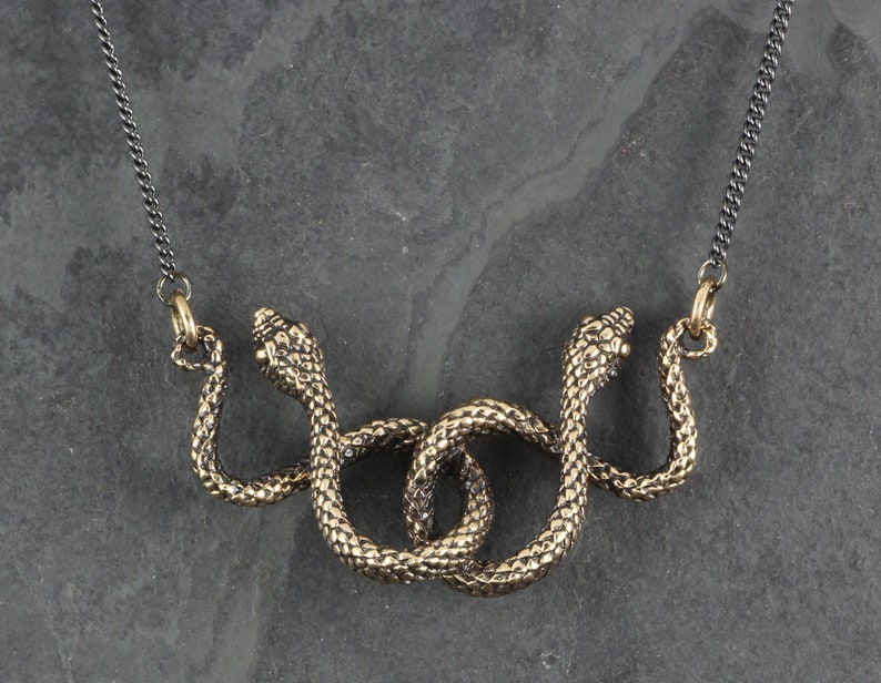 Snake Necklace Medusa Necklace Bronze Double Snake Necklace