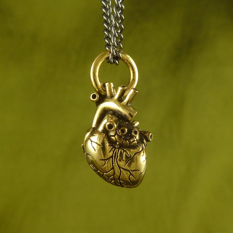 Gold Heart Necklace Small 24 Karat Gold Plated Anatomical Heart Pendant Heart of Gold image 4