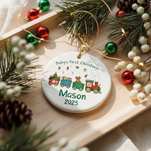 Baby’s First Christmas Ornament Train, First Christmas Keepsake for Baby Girl Boy 2025, Baby Keepsake, Ornament with Baby Name