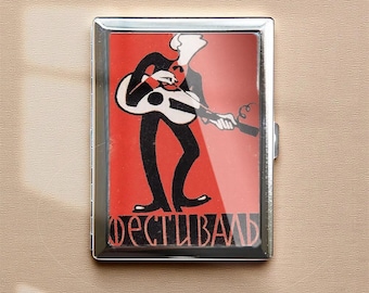 Russian Guitar Player Vintage Holder Cigarette Case Money Wallet Gift for Him
