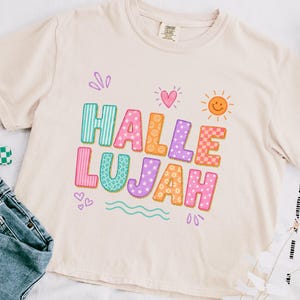 Retro Preppy Hallelujah Shirt Vintage Faith Typography Tee Patchwork Christian Aesthetic Summer Jesus Praise Shirt Trendy Religious PNG