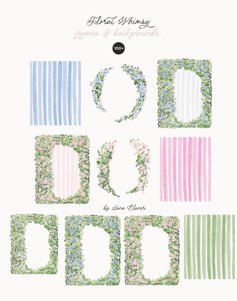 Whimsical Floral Wedding Clipart - Hand-drawn Whimsy Flowers Frames ...
