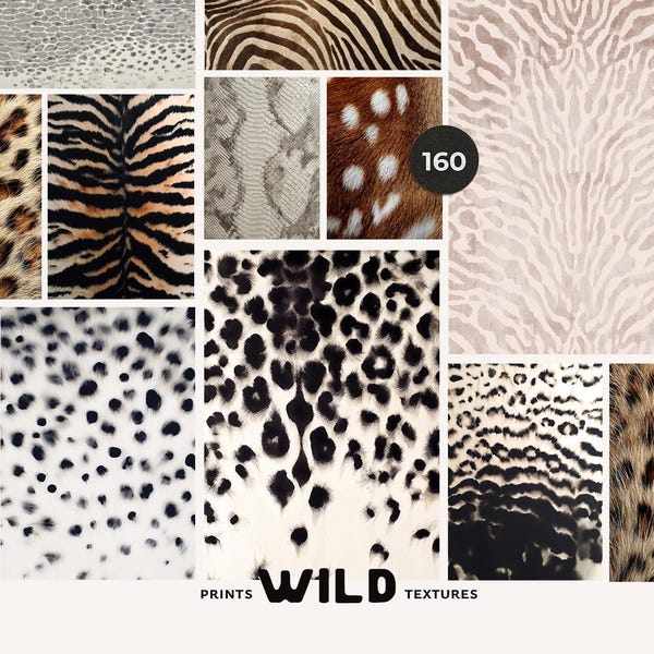 Texture di stampe di animali selvatici: 160 sfondi di leopardo, tigre, pelliccia e stampe artistiche da parete