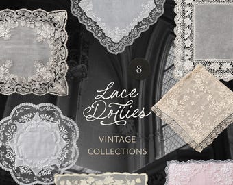 Lace Doilies - Handkerchiefs Clipart Set - Romantic Antique Frame PNG
