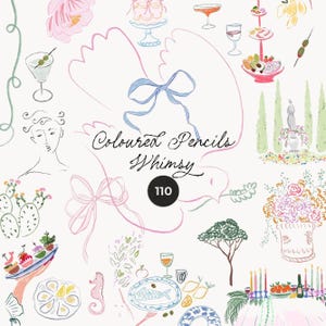 Whimsical Wedding Clipart - Hand-Painted Whimsy Frames - Coloured Pencils Line Icons for invites and prints