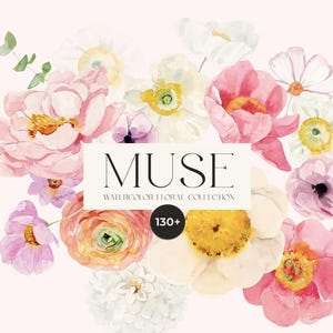MUSE 水彩花のクリップアート - 結婚式の招待状に最適な手描きの春の花 (PNG)
