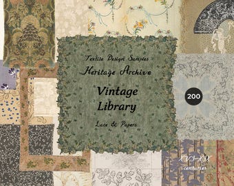 Vintage Archive Clipart - Lace Doilies, Antique Hankerchiefs, Textile Samples Collage, Old Floral Papers - Heritage