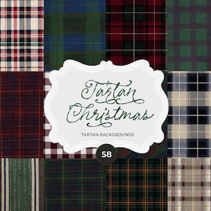 May include: A selection of tartan designs in shades of red, green, blue, and cream. The image includes a central label with the words "Tartan Christmas" and "Tartan Backgrounds". The number "58" is also displayed.