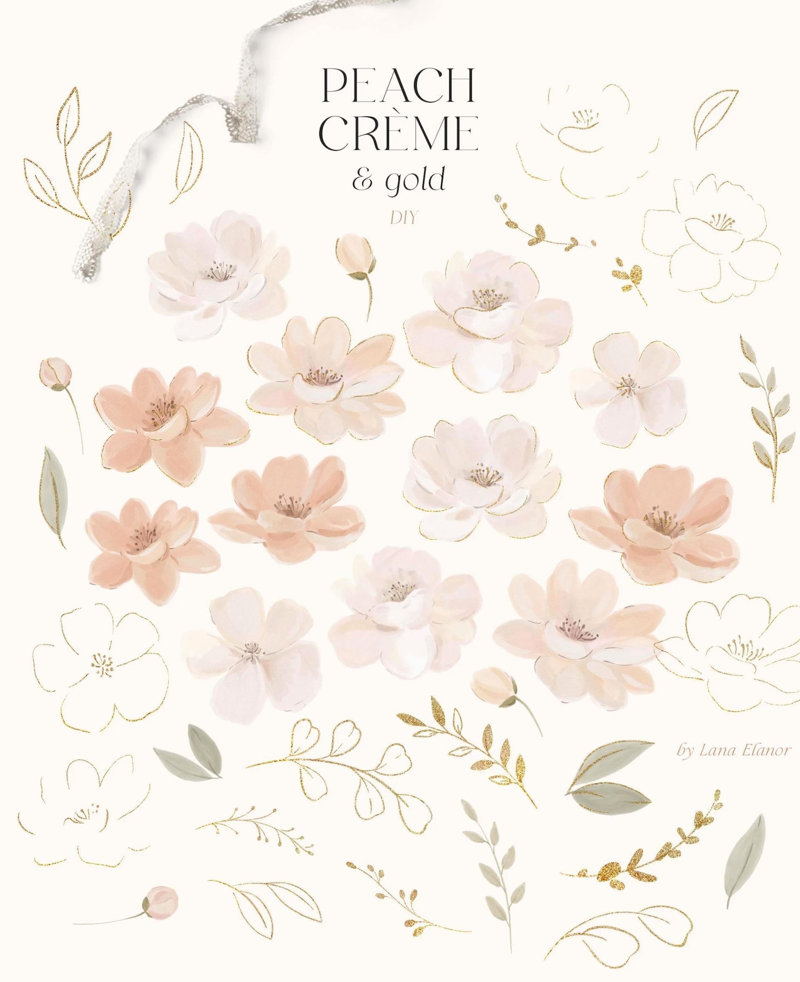 Clipart floral em tons de rosa - Flores neutras em aquarela nos tons de ...