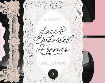Lace Frames Doilies Clipart - Embossed Paper Frame with Ornaments - Handkerchiefs Set - Romantic Antique PNG