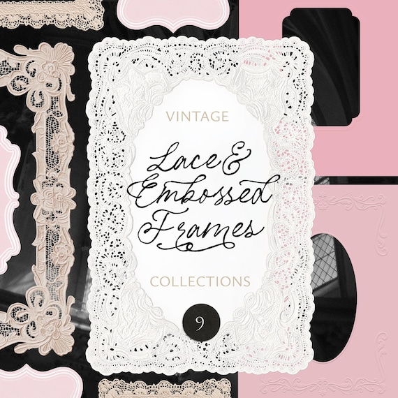 Lace Frames Doilies Clipart - Embossed Paper Frame with Ornaments - Handkerchiefs Set - Romantic Antique PNG
