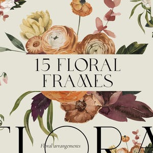 Akvarell höstblommor Clipart - Stämningsfulla höstkransar för bröllopsinbjudningar (PNG)