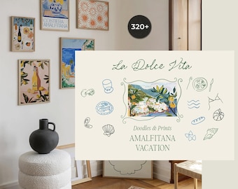 Dolce Vita Icons Clipart - Hand-Drawn Italian Wedding Line Art - Amalfi Summer Wall Art Prints