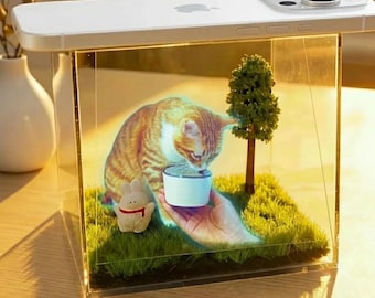 Custom Pet Holographic Digital House, Personalized Memorial Acrylic Light Display