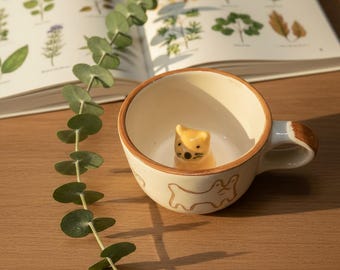 Handmade Ceramic Cat Mug: 3D Figurine Coffee Cup
