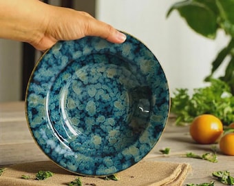 Ceramic Azure Wave Pasta Plate (Set of 2) – Handmade Set of 2 ceramic deep plates