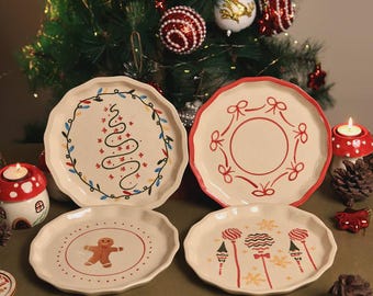 Handmade Christmas Dessert Plates Set – Festive Ceramic Holiday Decor