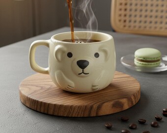 Handmade Bear Face Mug: Ceramic Coffee Cup, Animal Pottery
