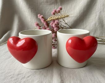 Handmade Ceramic Heart Mug: Red Romantic Pottery Coffee Cup