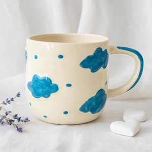 Handmade Blue Cloud Mug: Whimsical Ceramic Coffee Cup