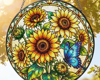 Acchiappasole in vetro colorato a forma di girasole, ciondolo floreale da appendere alla finestra, opera d'arte floreale in vetro, regalo per la festa della mamma, regalo per la nonna