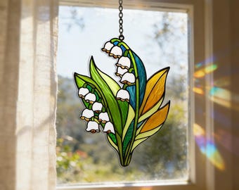 Lelietje-van-dalen suncatcher, glas-in-lood stijl acryl raamdecoratie