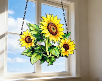 Sunflower Suncatcher, Acrylic Faux Stained Glass Window Hanging