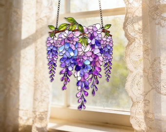 Wisteria Suncatcher, Acrylic Floral Window Hanging, Flower Light Catcher, Botanical Home Decor, Wisteria Stained Glass Art Ornament
