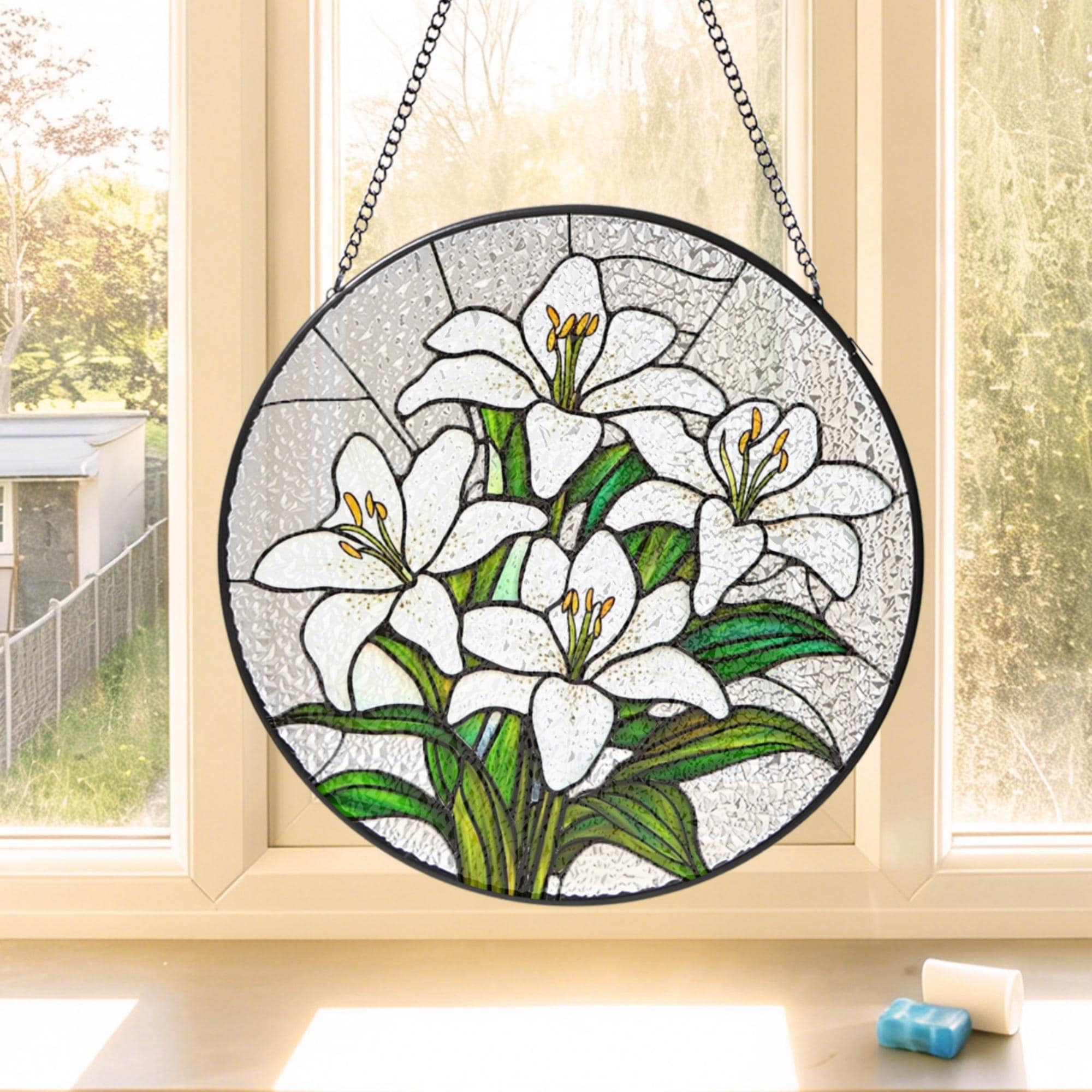 Lilie Blume Glasmalerei Suncatcher, Floral für Fensterbehang, Mai Geburtsmonat Blumen, Muttertagsgeschenk, Frühlingsgartendekor