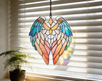 Angel Wings Suncatcher, Acrylic Faux Stained Glass Window Decor