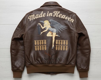 Chaqueta de cuero Made in Heaven | Chaqueta de cuero marrón de Chris Redfield | Chaqueta bomber de vuelo del Servicio Secreto