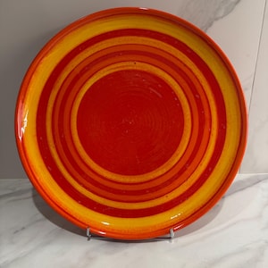 Large red and yellow Baldelli plate 1970s limited Italian ceramic