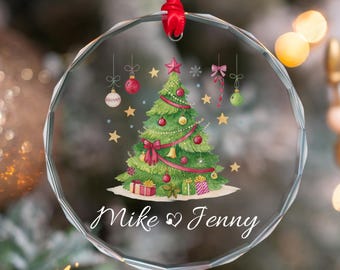 Ornamento natalizio personalizzato per coppie, ornamento in vetro con albero di Natale personalizzato, regalo di Natale per coppie, ricordo di Natale