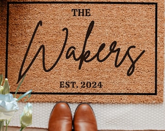 A Personalized Custom Doormat - Personalized Gift - Welcome Door Mat - Established Date Custom Door Mat With Family Name Coir Doormat