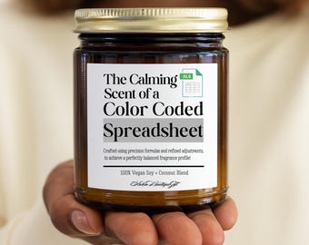 Funny Spreadsheet Candle – Calming Scent Color Coded Data Candle, Accountant Gift, Office Humor Candle, CPA Desk Gift