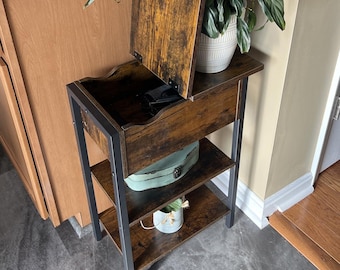 Industrial End Table with Charging Station and Flip Top Storage
