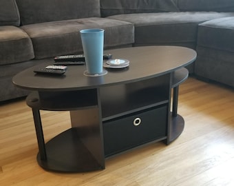 Oval Coffee Table with Storage Shelf – Modern Center Table for Living Room, Apartment