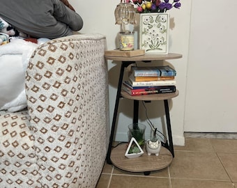 3 Tier Oval Side Table, Industrial Farmhouse Metal Frame Nightstand