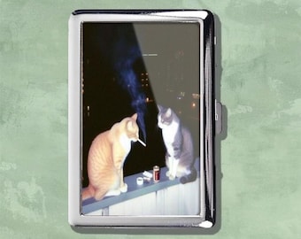 Les chats m'aiment vintage étui à cigarettes en métal boîte de rangement art nouveau portefeuille porte-cartes de visite
