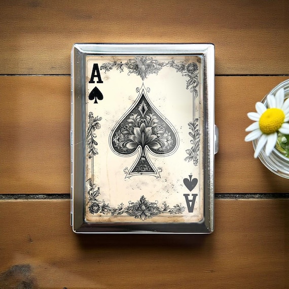 Poker Spade Ace Vintage Metal Cigarette Case Art Nouveau Metal Wallet  Storage Box Wallet Business Card Holder